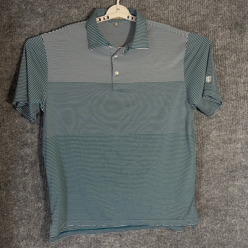 Peter Millar Polo Shirt Mens XL Teal White Excellent Striped Summer‎ Comfort